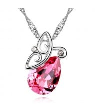 Flying Butterfly Inspired Austrian Crystal Necklace - Rose