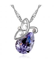 Flying Butterfly Inspired Austrian Crystal Necklace - Violet