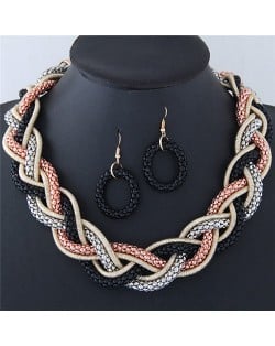 Weaving Braids Design Chunky Necklace and Earrings Set - Mixed Color