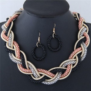 Weaving Braids Design Chunky Necklace and Earrings Set - Mixed Color