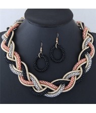 Weaving Braids Design Chunky Necklace and Earrings Set - Mixed Color