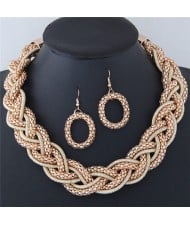Weaving Braids Design Chunky Necklace and Earrings Set - Golden