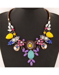 Assorted Resin Flowers High Fashion Women Statement Necklace