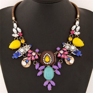 Assorted Resin Flowers High Fashion Women Statement Necklace