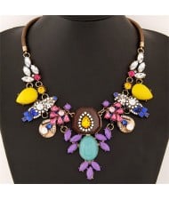 Assorted Resin Flowers High Fashion Women Statement Necklace