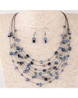 Crystal Beads Multi-layer High Fashion Costume Necklace and Earrings Set - Gray