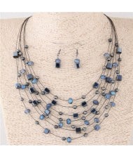 Crystal Beads Multi-layer High Fashion Costume Necklace and Earrings Set - Gray