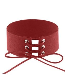 Vintage Tie Fashion Unique Choker Statement Necklace - Red