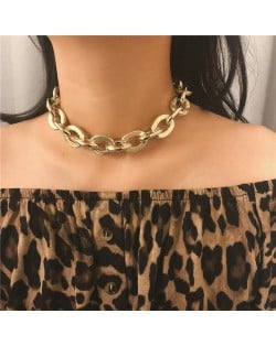 Punk Fashion Chunky Alloy Golden Chain Necklace and Bracelet Set