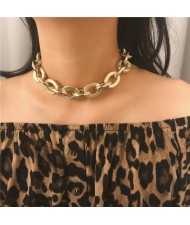 Punk Fashion Chunky Alloy Golden Chain Necklace and Bracelet Set