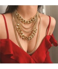 Multi-layer Chain Punk High Fashion Alloy Women Costume Necklace - Golden