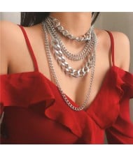 Multi-layer Chain Punk High Fashion Alloy Women Costume Necklace - Silver