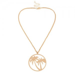Hollow Coconut Tree Beach Fashion Alloy Costume Necklace - Golden