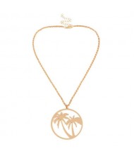 Hollow Coconut Tree Beach Fashion Alloy Costume Necklace - Golden