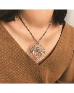 Hollow Coconut Tree Beach Fashion Alloy Costume Necklace - Silver