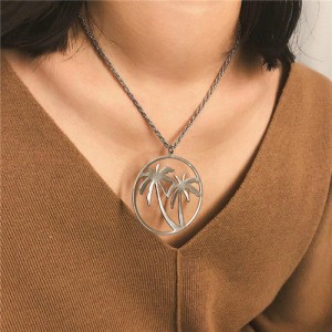 Hollow Coconut Tree Beach Fashion Alloy Costume Necklace - Silver