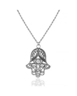 Buddha Hand Pendant Vintage Silver Alloy Fashion Necklace
