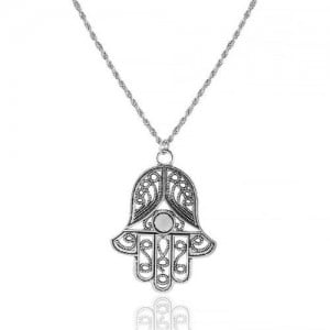 Buddha Hand Pendant Vintage Silver Alloy Fashion Necklace