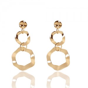 Irregular Linked Hoops Design High Fashion Costume Earrings - Golden