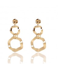 Irregular Linked Hoops Design High Fashion Costume Earrings - Golden