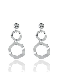 Irregular Linked Hoops Design High Fashion Costume Earrings - Silver