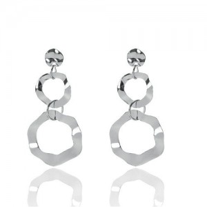 Irregular Linked Hoops Design High Fashion Costume Earrings - Silver