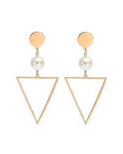 Pearl and Hollow Triangle Pendants Alloy High Fashion Women Statement Earrings