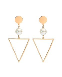 Pearl and Hollow Triangle Pendants Alloy High Fashion Women Statement Earrings