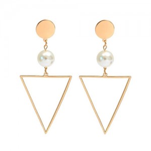 Pearl and Hollow Triangle Pendants Alloy High Fashion Women Statement Earrings