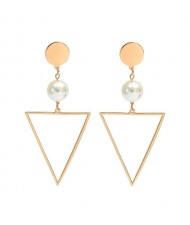 Pearl and Hollow Triangle Pendants Alloy High Fashion Women Statement Earrings