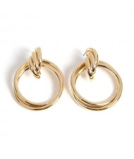 Graceful Mingled Hoops Alloy Women Statement Earrings - Golden