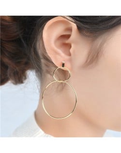 Linked Hoops High Fashion Copper Costume Earrings - Golden