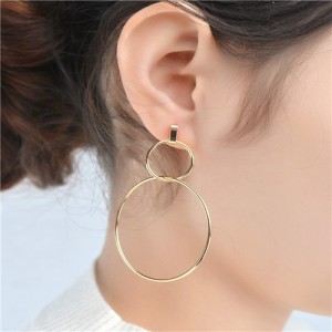 Linked Hoops High Fashion Copper Costume Earrings - Golden