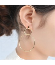 Linked Hoops High Fashion Copper Costume Earrings - Golden