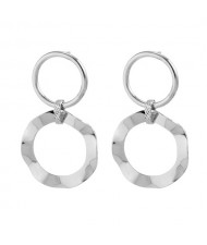 Linked Hoops High Fashion Copper Costume Earrings - Silver
