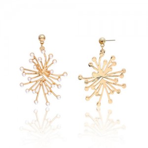 Rhinestone Embellished Creative Snowflake Design Women Fashion Earrings - Golden