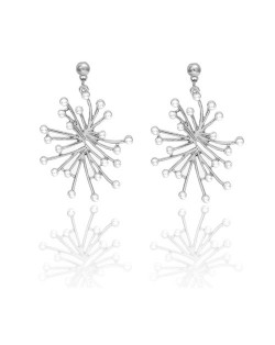 Rhinestone Embellished Creative Snowflake Design Women Fashion Earrings - Silver