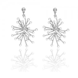 Rhinestone Embellished Creative Snowflake Design Women Fashion Earrings - Silver