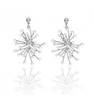 Rhinestone Embellished Creative Snowflake Design Women Fashion Earrings - Silver
