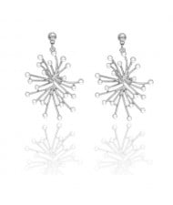Rhinestone Embellished Creative Snowflake Design Women Fashion Earrings - Silver