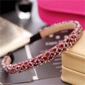 Shining Crystal Embellished Korean Fashion Hair Hoop - Red
