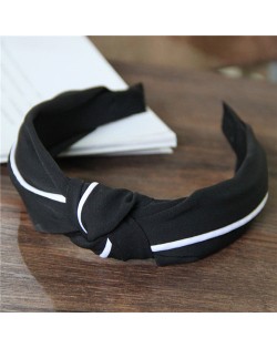 White Line Decorated Solid Color Women Hair Hoop - Black