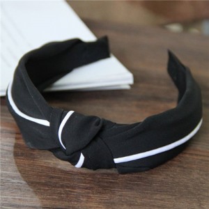 White Line Decorated Solid Color Women Hair Hoop - Black