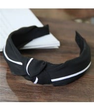 White Line Decorated Solid Color Women Hair Hoop - Black