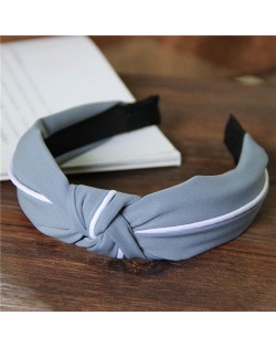 White Line Decorated Solid Color Women Hair Hoop - Light Blue