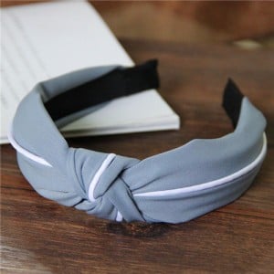 White Line Decorated Solid Color Women Hair Hoop - Light Blue