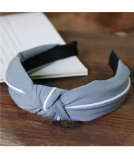 White Line Decorated Solid Color Women Hair Hoop - Light Blue
