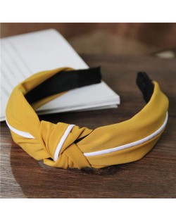 White Line Decorated Solid Color Women Hair Hoop - Yellow