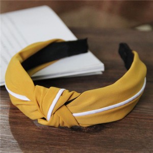 White Line Decorated Solid Color Women Hair Hoop - Yellow