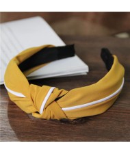 White Line Decorated Solid Color Women Hair Hoop - Yellow